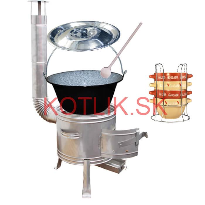 Smaltovaný kotlík 22 L (1,2 mm) + misky na guláš 4 ks + nerezová kotlina 42 cm TOPLUX
