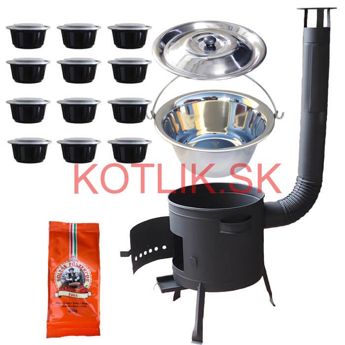 Nerezový kotlík 22 L (0,8 mm) + korenie na guláš 100 g + misky 12 ks + nízka žiaruvzdorná kotlina (0,8 mm) 42 PLUS 600