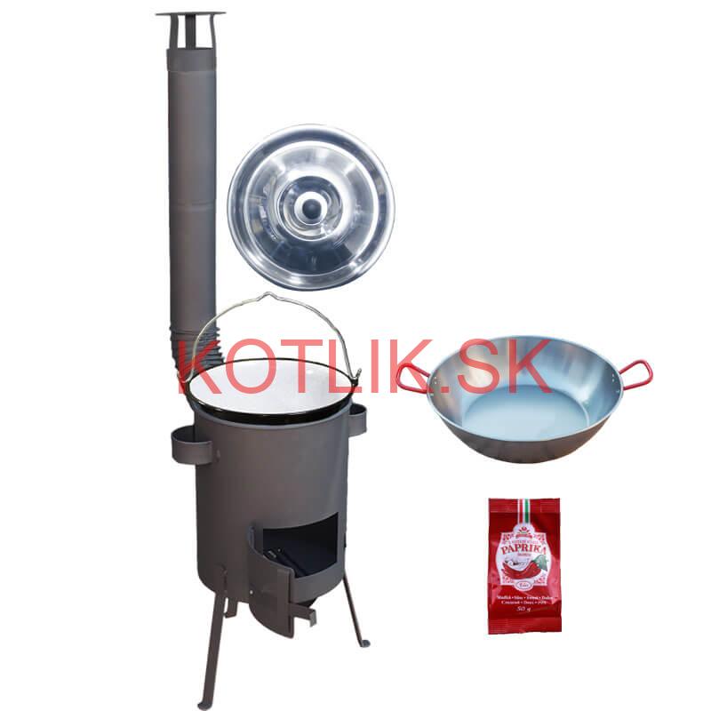 Smaltovaný kotlík 22 L + Panvica PAELLA (WOK) 45 cm + sladká paprika 50 g + žiaruvzdorná kotlina 42 PLUS 600 s roštom na popol 4 mm