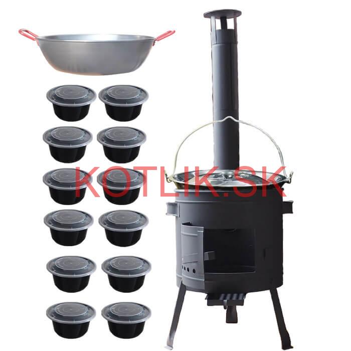 Smaltovaný kotlík 22 L + Panvica PAELLA (WOK) 45 cm + misky 12 ks + nízka kotlina 42 PLUS 600