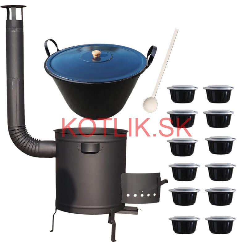 Smaltovaný kotol 60 L + hrubostenná kotlina 53 cm (1,5 mm) STRONG PLUS 600 + misky 12 ks