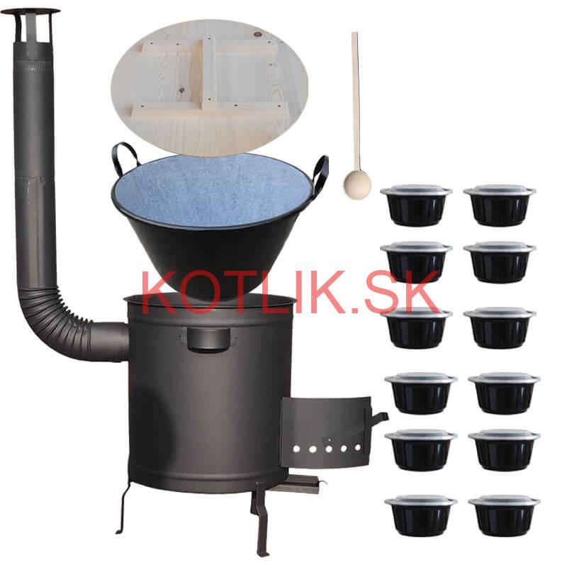 Smaltovaný kotol 100 L + hrubostenná kotlina 60 cm (1,5 mm) STRONG PLUS 600 + misky 12 ks