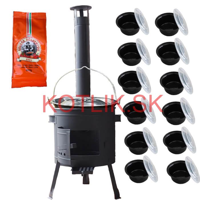 Smaltovaný kotlík 25 L (1,2 mm) + hrubostenná (1,5 mm) žiaruvzdorná kotlina BALKY STRONG 42 PLUS 600 + misky 12 ks + paprikové korenie na guláš 100 g