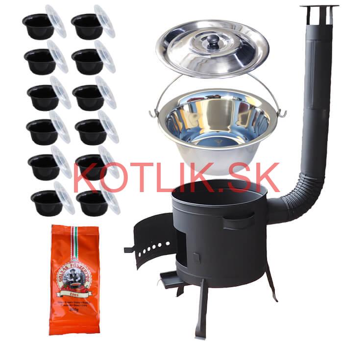 Nerezový kotlík 22 L (0,8 mm) INOX + hrubostenná (1,5 mm) žiaruvzdorná kotlina BALKY STRONG 42 PLUS 600 + misky 12 ks + paprikové korenie na guláš 100 g