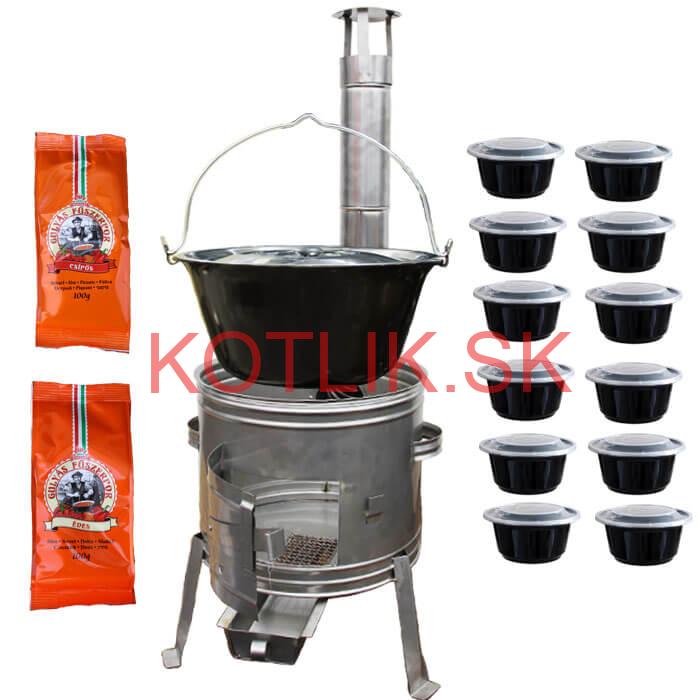 Smaltovaný kotlík 22 L (1,2 mm) + nerezová kotlina 42 cm TOPLUX + misky 12 ks + 2 x korenie na guláš 100 g