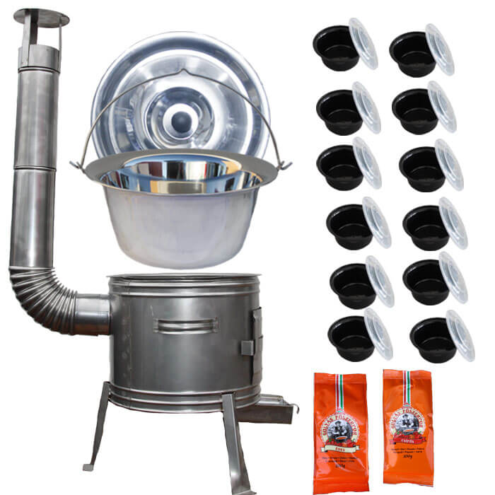 Nerezový kotlík 22 L (0,8 mm) INOX + nerezová kotlina 42 cm TOPLUX + misky 12 ks + 2 x korenie na guláš 100 g