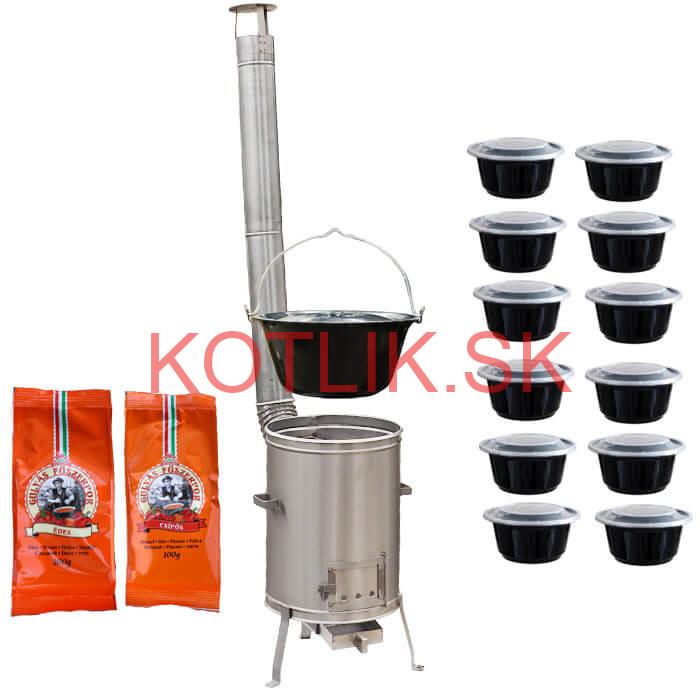 Smaltovaný kotlík 22 L (1,2 mm) + nerezová kotlina 42 cm LUX + misky 12 ks + 2 x korenie na guláš 100 g