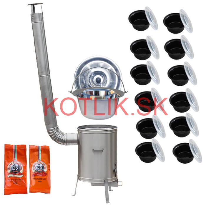 Nerezový kotlík 22 L (0,8 mm) INOX + nerezová kotlina 42 cm LUX + misky 12 ks + 2 x korenie na guláš 100 g