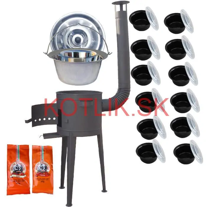 Nerezový kotlík 22 L (0,8 mm) INOX + vysoká žiaruvzdorná kotlina (2,0 mm) HODO 42 cm PLUS 600 + misky 12 ks + 2 x korenie na guláš 100 g