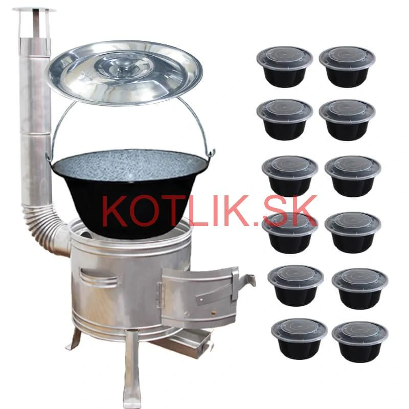 Smaltovaný kotlík 22 L + Nerezová kotlina 42 INOX + misky 12 ks