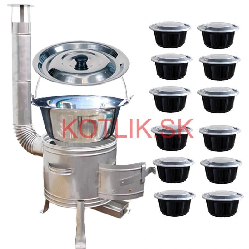 Nerezový kotlík 22 L (0,8 mm) INOX + Nerezová kotlina 42 INOX + misky 12 ks