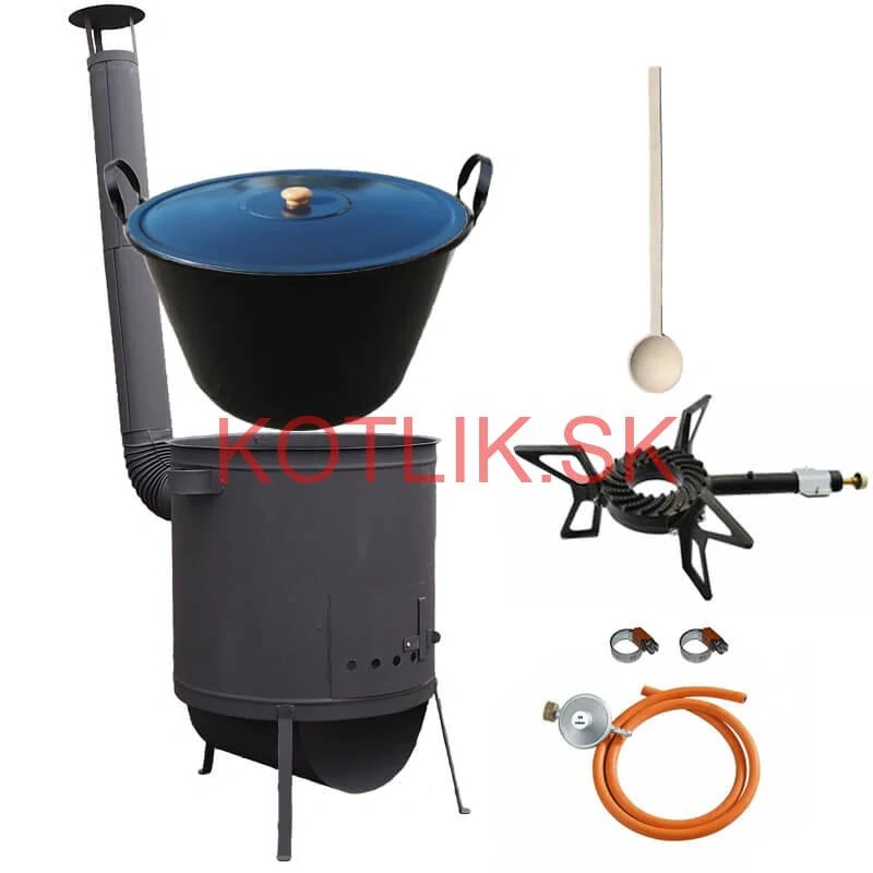 Smaltovaný kotol 70 L na zabíjačku + žiaruvzdorná kotlina 53 PLUS 600 4 MM + horák 7,5 kW + vareška