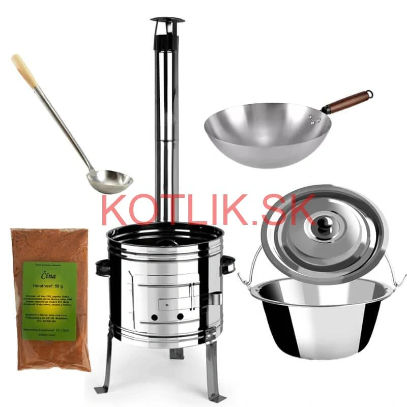 Nerezový kotlík 10 L (0,8 mm) + nerezová kotlina 31 INOX + Wok + korenie 50 g