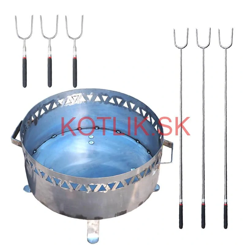Prenosné ohnisko nerezove (1,5 mm) FIFO + Vidličky na opekanie teleskopické 6 ks