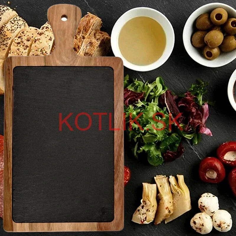 Servírovací podnos s bridlicovou doskou a rukoväťou z akáciového dreva 26 x 18 cm