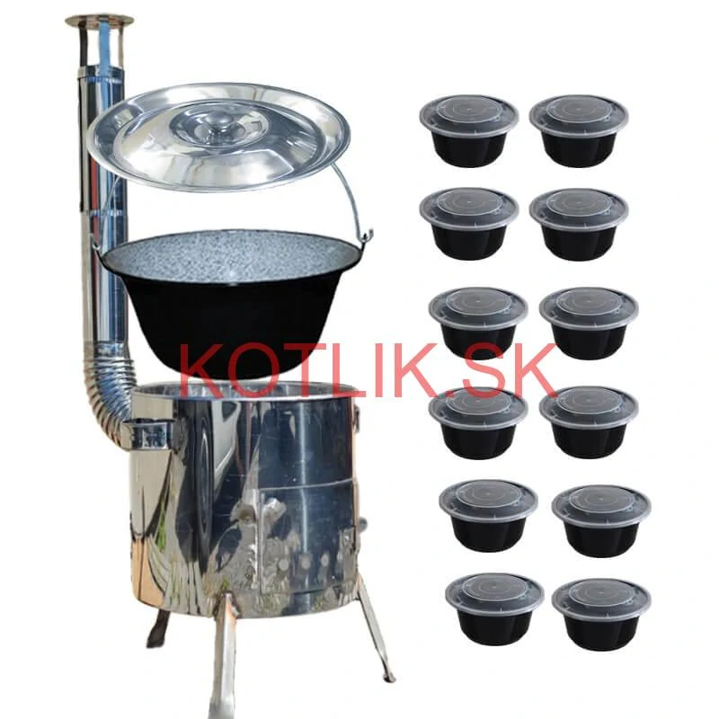 Smaltovaný kotlík 13 L + Nerezová kotlina 36 INOX LUSTRO + misky 12 ks