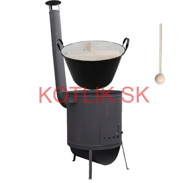 Zabíjačkový smaltovaný kotol 100 L, žiaruvzdorná kotlina 42 PLUS 600 4 MM, drevená pokrievka + vareška