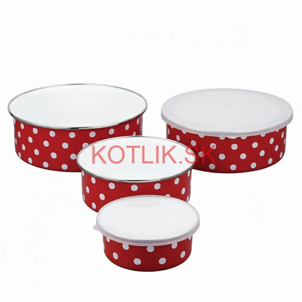 Smaltovaná sada 5 úložných dóz s bodkami