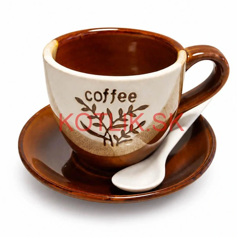 Keramický pohár na kávu 100 ml s podšálkou a lyžičkou COFFEE