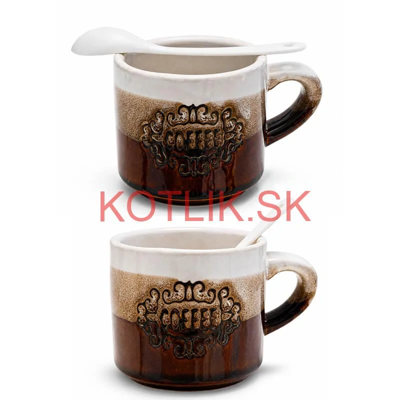 Keramické poháre na kávu 150 ml COFFEE s lyžičkami 2 ks