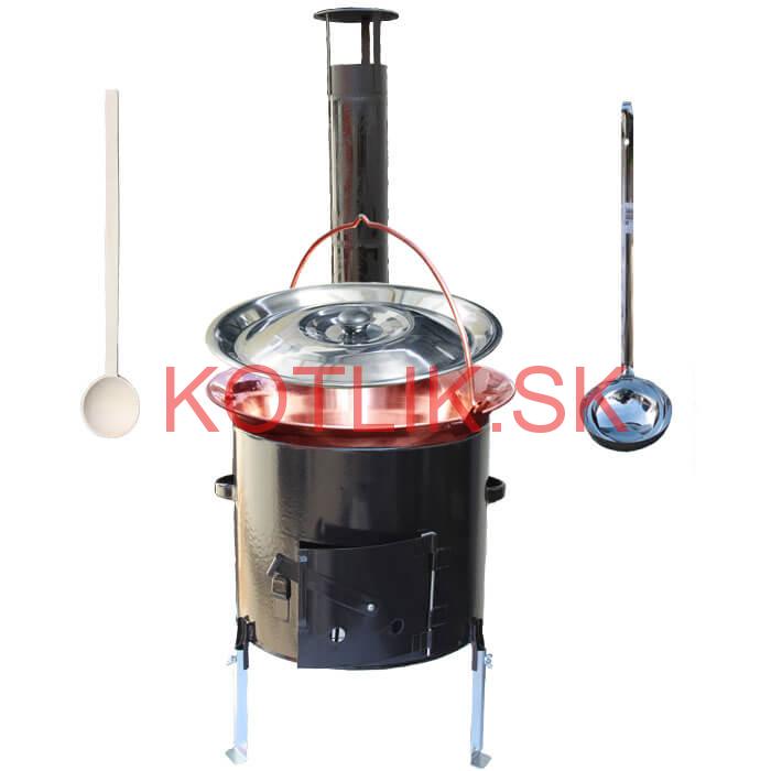 Medený kotlik 30 L (1,2 mm) + smaltovaná kotlina 45 cm + vareška a naberačka Easy party