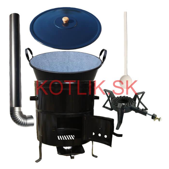 Zabíjačkový smaltovaný kotol 50 L + kovová kotlina 50 cm + horák 7 kW + dymovod