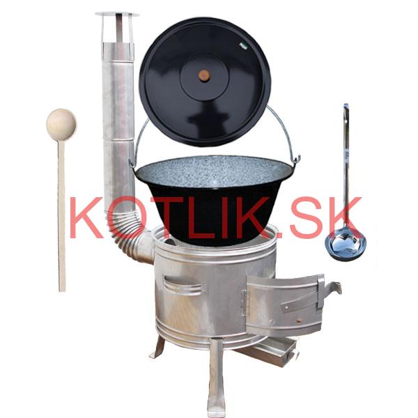 Smaltovaný kotlík 16 L (1,2 mm) + nerezová kotlina 39 cm + vareška a naberačka TOPLUX