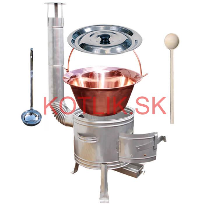 Medený kotlík 10 L (1,2 mm) + nerezová kotlina 31 cm + vareška a naberačka TOPLUX
