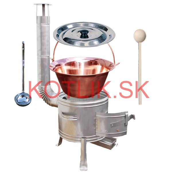 Medený kotlík 30 L (1,2 mm) + nerezová kotlina 45 cm + vareška a naberačka TOPLUX