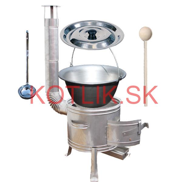 Nerezový kotlík 10 L (1,5 mm) + nerezová kotlina 31 cm + vareška a naberačka TOPLUX