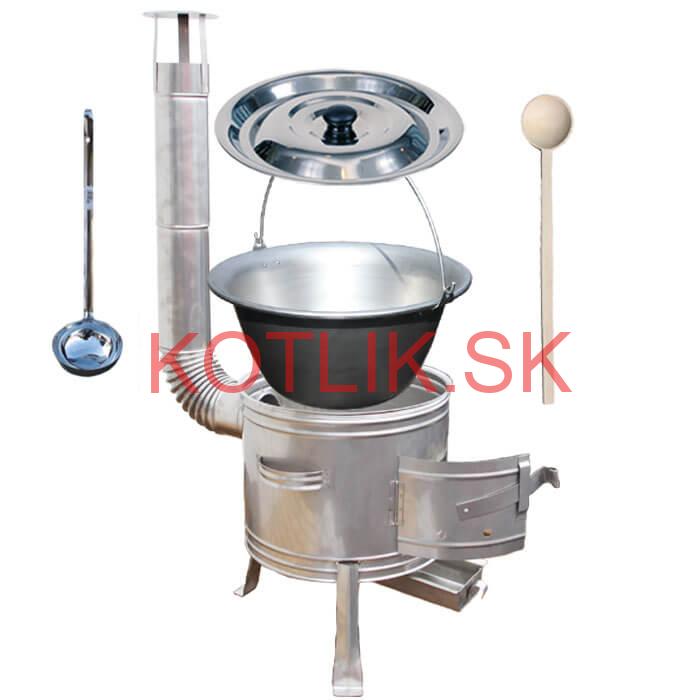 Nerezový kotlík 20 L (1,5 mm) + nerezová kotlina 42 cm + vareška a naberačka TOPLUX