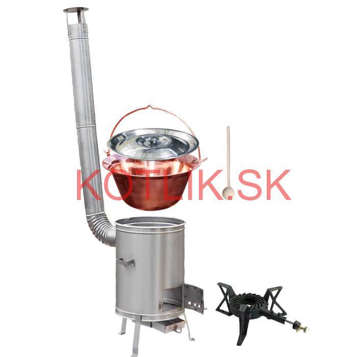 Medený kotlík 14 L (1,2 mm) + nerezová kotlina 36 cm + liatinový horák 7 kW, vareška LUX