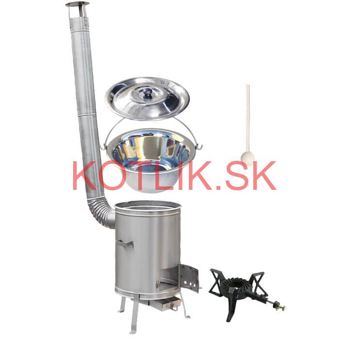 Antikorový kotlík 20 L (1,2 mm) + nerezová kotlina 42 cm + liatinový horák 7 kW, vareška LUX