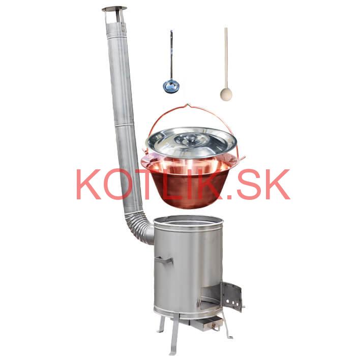 Medený kotlík 20 L (1,2 mm) + nerezová kotlina 42 cm + vareška a naberačka LUX