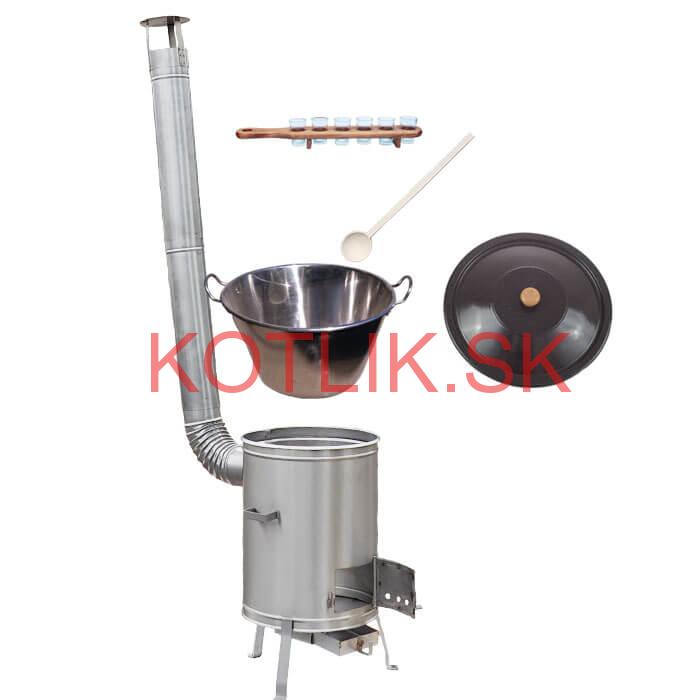 Zabíjačkový nerezový kotol 60 L + nerezová kotlina 53 cm + štamperlíky
