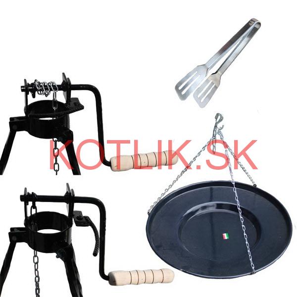 Grilovacia panvica s retiazkou 56 cm + stojan s kladkou 1,25 m VAR a kliešte na grilovanie