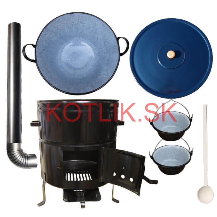 Zabíjačkový smaltovaný kotol 60 L + kovová kotlina 53 cm + 2 servírovacie kotlíky
