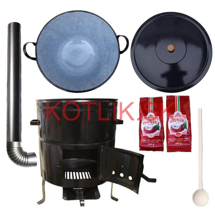 Smaltovaný kotlík na guláš 50 L (1,2 mm) s uškami + kovová kotlina 50 cm a maďarská paprika MAX PARTY