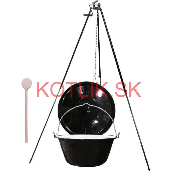Smaltovaný kotlík 25 L + teleskopická trojnožka s poistnou kladkou + pokrievka