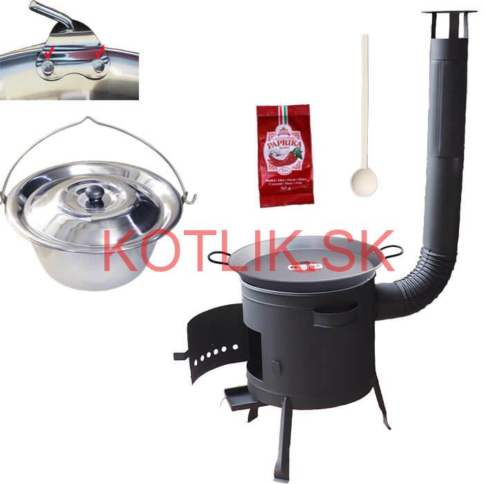 Zosilnený nerezový kotlík 15 L (0,8 mm) + Paella oceľová panvica + nízka žiaruvzdorná kotlina 36 cm PLUS 600