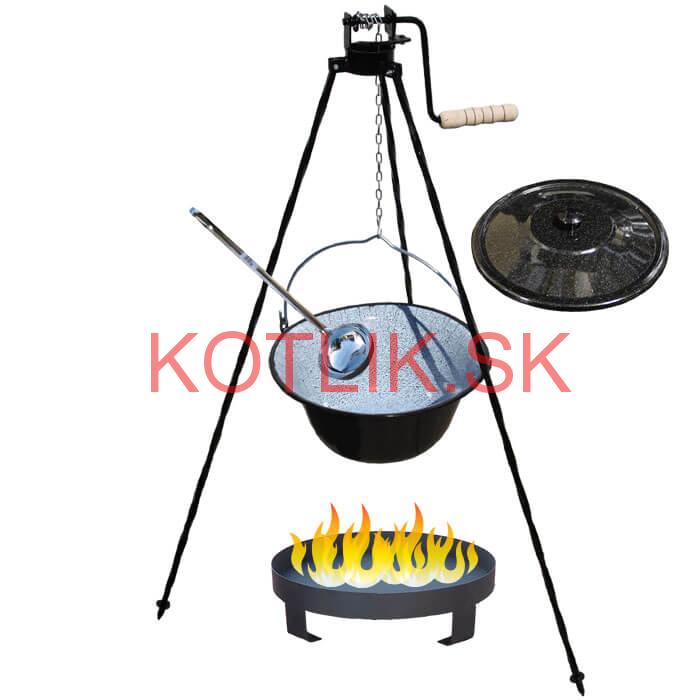Smaltovaný kotlík 20 L (1,2 mm) + Ohnisko + stojan s kladkou VAR