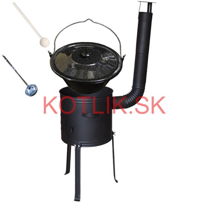 Smaltovaný kotlík 20 L (1,2 mm) + kovová kotlina s vysokými nožičkami 42 cm + vareška a naberačka
