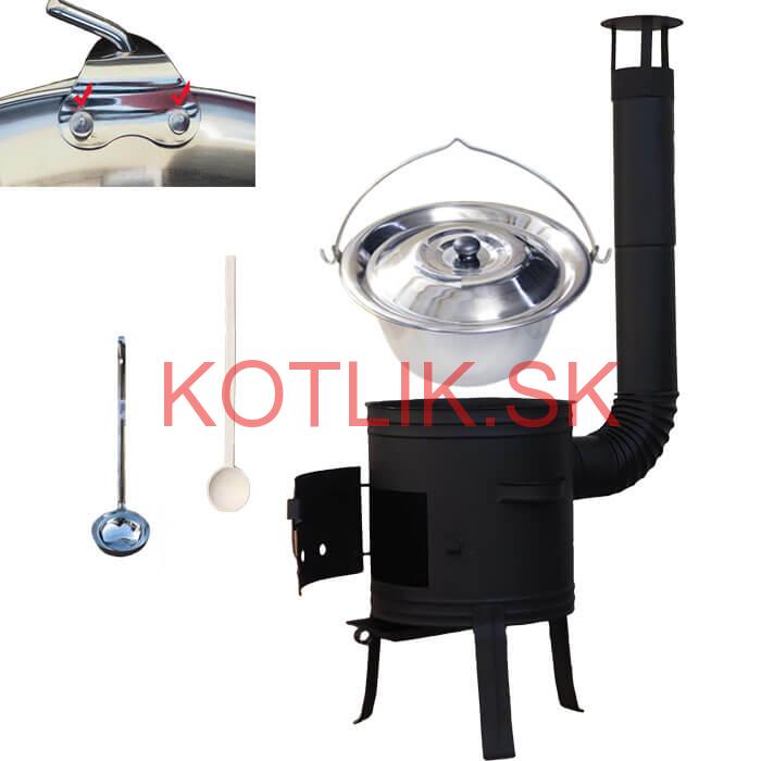 Antikorový kotlík 10 L (0,8 mm) s nitmi + nízka žiaruvzdorná kotlina 33 cm PLUS 700 + vareška a naberačka