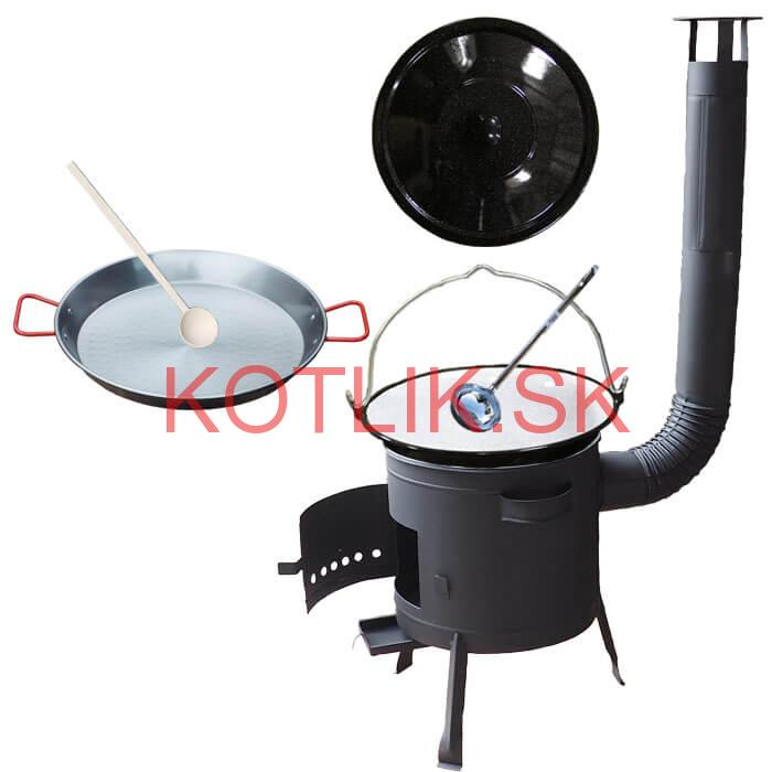 Smaltovaný kotlík 16 L + Paella oceľová panvica 42 cm + žiaruvzdorná nízka kotlina 39 PLUS 600