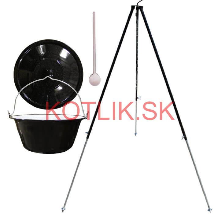 Smaltovaný kotlík 30 L + pokrievka + teleskopická trojnožka 1,7 m