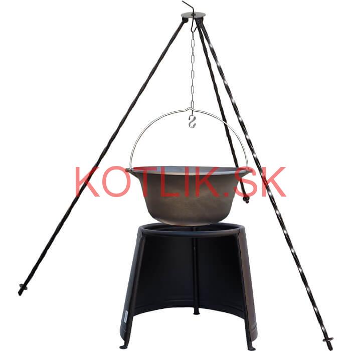 Liatinový kotlík 7,2 L + chránič plameňa 32 cm + trojnožka 1,2 m