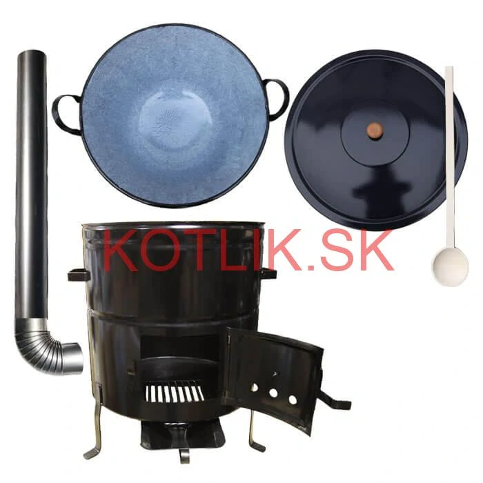 Zabíjačkový smaltovaný kotol 80 L + kovová kotlina 58 cm + dymovod