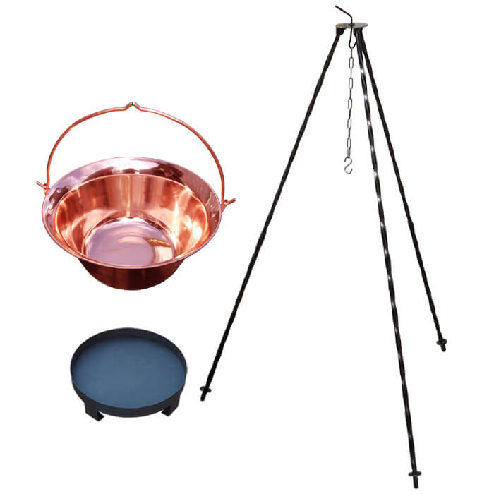 Medený kotlík 14 L (1,2 mm) + trojnožka 1,2 m + ohnisko 36 cm