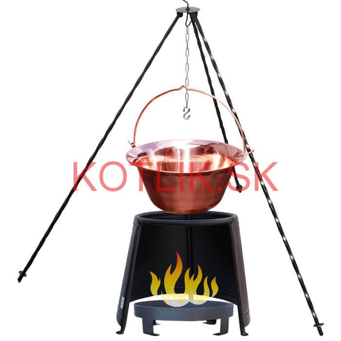 Medený kotlík 14 L (1,2 mm) + chránič plameňa 37 cm + ohnisko 36 cm + trojnožka 1,2 m