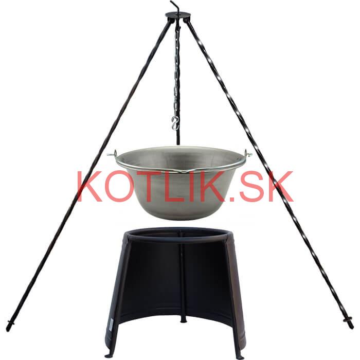Železný kotlík 14 L (0,75 mm) + chránič plameňa 37 cm + trojnožka 1,2 m